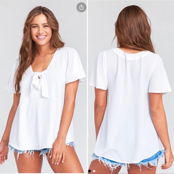 Show Me Your Mumu Pullover Style Tie Front White Flutter Top Small NWT - Picture 3 of 7